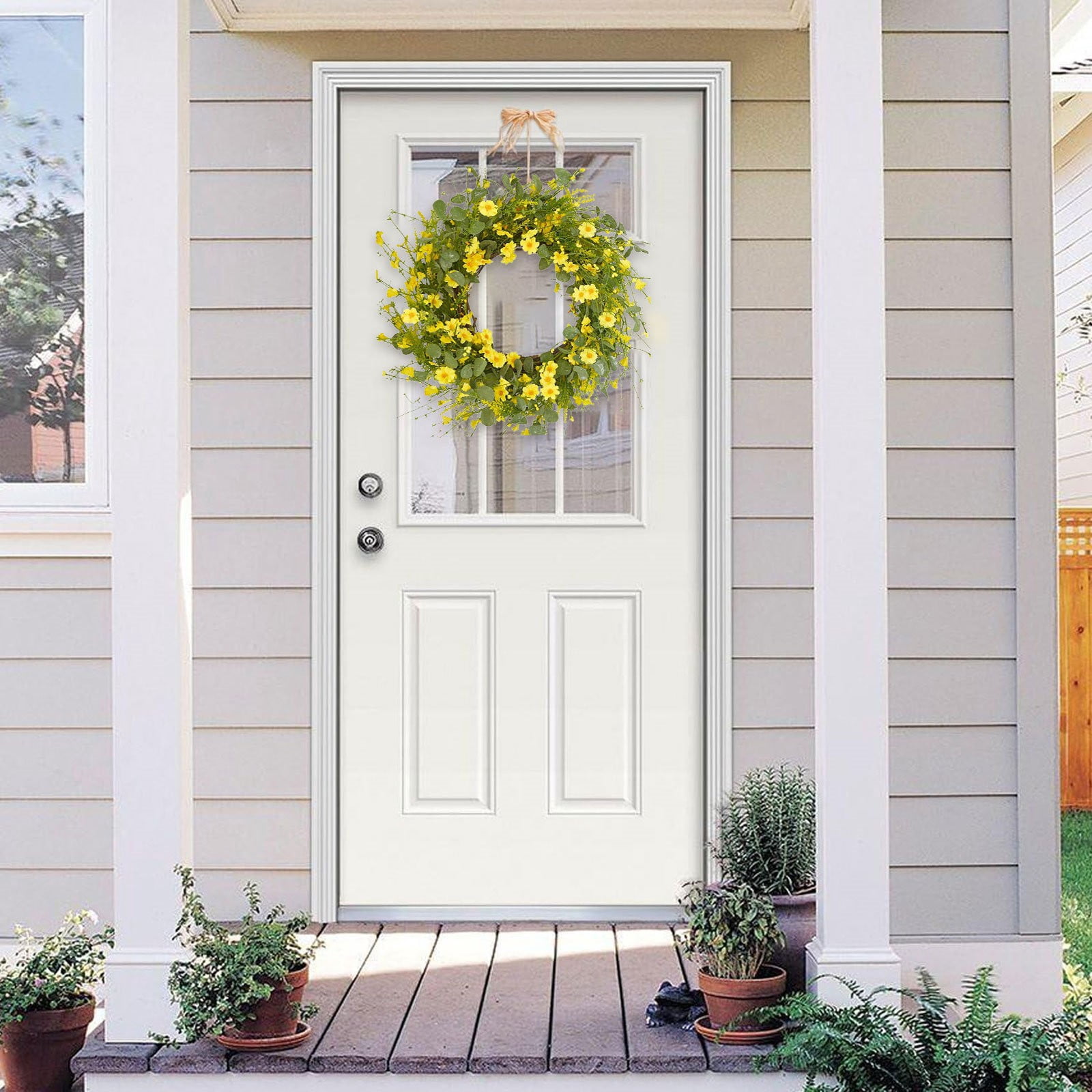 Artificial Daisy Wreath - 24 Inches Eucalyptus Wreath with Yellow