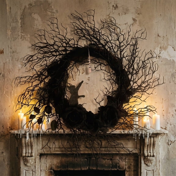 Artificial Dark Gothic Halloween Wreath With Black Roses Ghost And Crystal Decor Plastic 1 Count