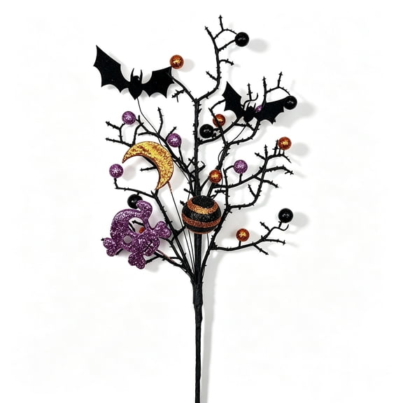 Artificial Dead Branch Halloween Decor With Colorful Balls, Creepy Twig Stem For Vase And Fall Display