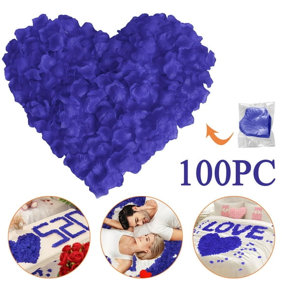 Artificial Decorative Petals Simulation Rose Petals Monochrome 1 Package (Including 100 Pieces) 17Th Dark Blue. Fake Flowers, Fake Flowers Small(Bright Silk Fabric, One Size)