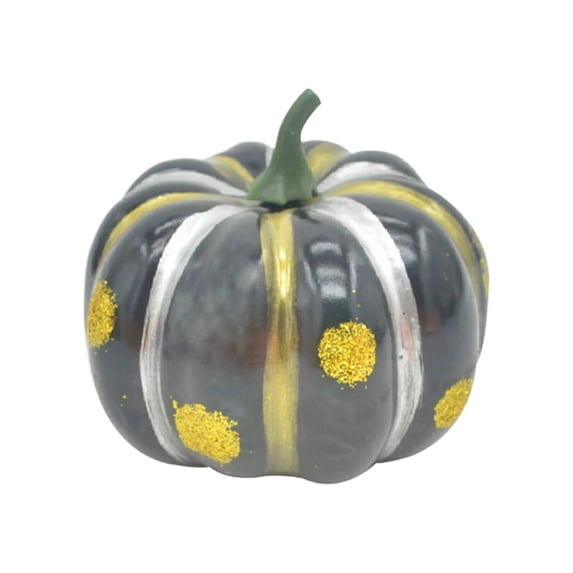 Artificial Decorative Pumpkin – Black with Spots Finish for Halloween, Thanksgiving, and Fall Holiday Decorating