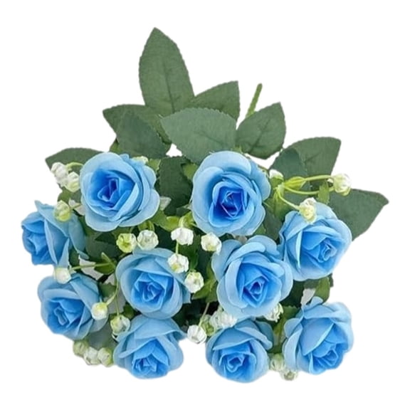 Artificial Diamond Rose Bouquet with Baby's Breath for Wedding, 10 Heads Fake Rose for Table Centerpiece, Realistic Flower for Home Decor, Champagne