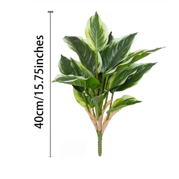 Artificial Dieffenbachia Cutting 14 Leaves Faux Greenery Stem No Water Care for Home Office Desk Decor Virelaxpo