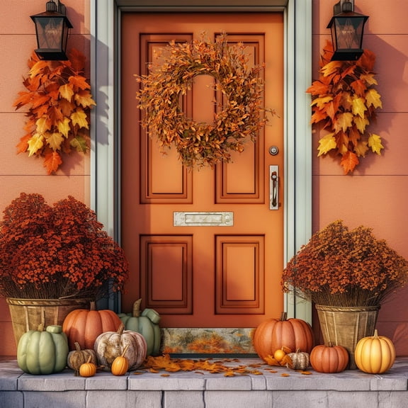 Artificial Door Garland, Halloween Thanksgiving Green Plant Swag, Plastic Flower Window Display, Festive Porch Decor, All-Weather Hanging Arrangement