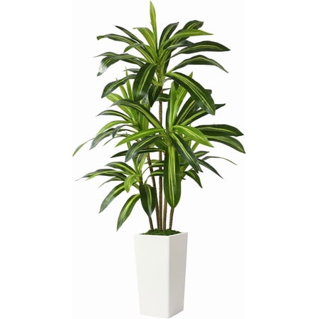 Artificial Dracaena Fake Tree 5FT, White High Pot Artificial Plants Indoor&Outdoor, Fake Plants for Office/Home/Living Room Potted Decoration, 5ft