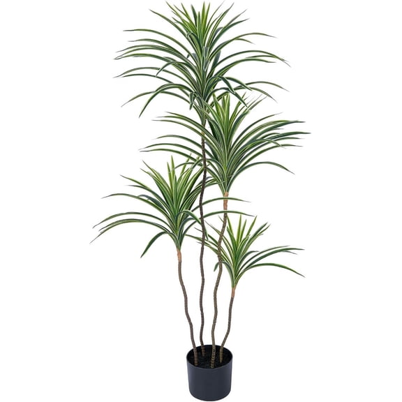 Artificial Dracaena Floor Plant + 4FT Faux Yucca Tree in Pot, Great for Indoor/Outdoor Home, Office & Living Room Decoration