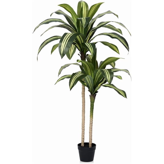 Artificial Dracaena Tree 4FT - Tall Faux Floor  with UV-Resistant,Artificial  with Lifelike Leaves,Potted Fake Trees for Home, Living Room,Indoor & Outdoor Decor,VN123(Yellow)