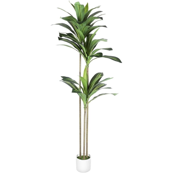 Artificial Dracaena Tree 5.2FT 3 Stems Realistic Faux Yucca with White Nursery Pot, Lifelike UV-Resistant Leaves, Low-Maintenance Tall Floor Plant for Indoor Outdoor Home Office Living Room Decor