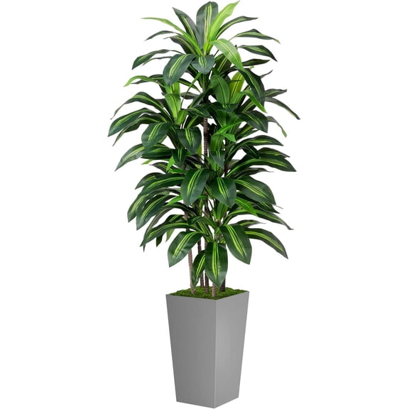 Artificial Dracaena Tree 5FT - Fake Tree with Black Tall Planter - Faux Yucca Tall Fake Floor Plant in Pot - Artificial Plant for Home Office Living Room Decor Indoor