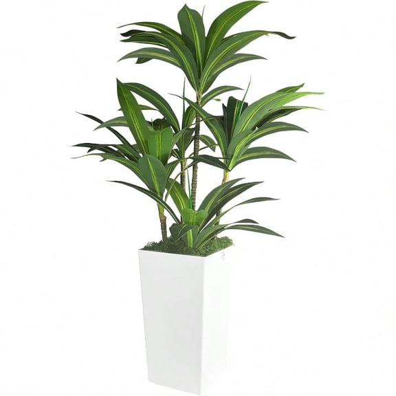 Artificial Dracaena Tree 5FT With White Tall Planter And Fake Green Moss Real Touch Artificial Plants Indoor Fake Tree For Home Office Decor Housewarming(White)