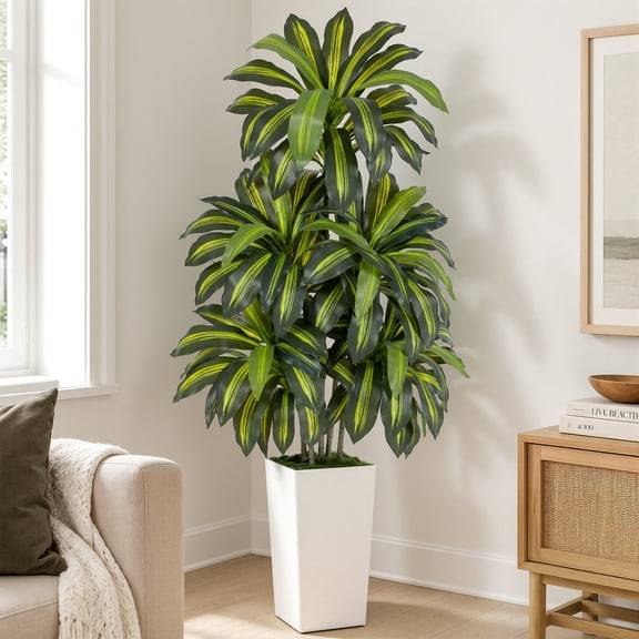 5ft Artificial Dracaena Tree with White Pot, Adjustable Branches No Maintenance Home Office Decor