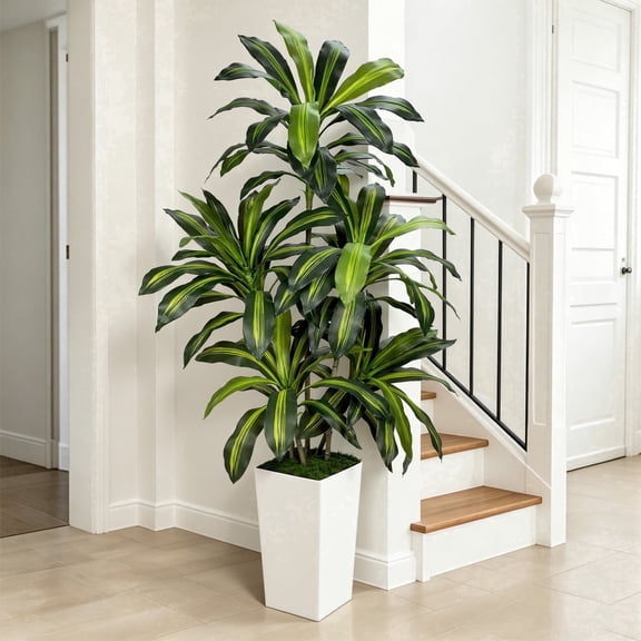 5ft Artificial Dracaena Tree with White Pot, Adjustable Branches No Maintenance Home Office Decor