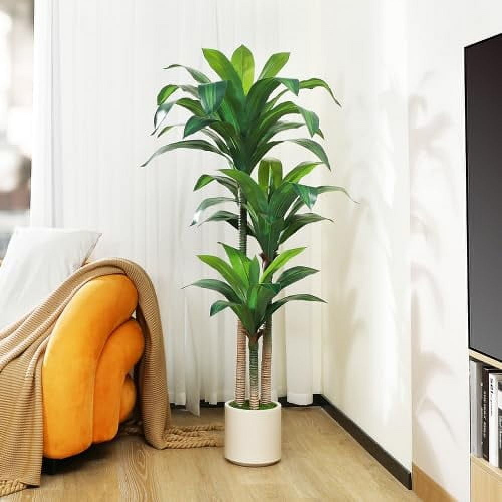 5ft Tall Artificial Dracaena Tree In White Planter - Fake Silk Yucca Plant For Home & Office Decor 8 thumbnail image
