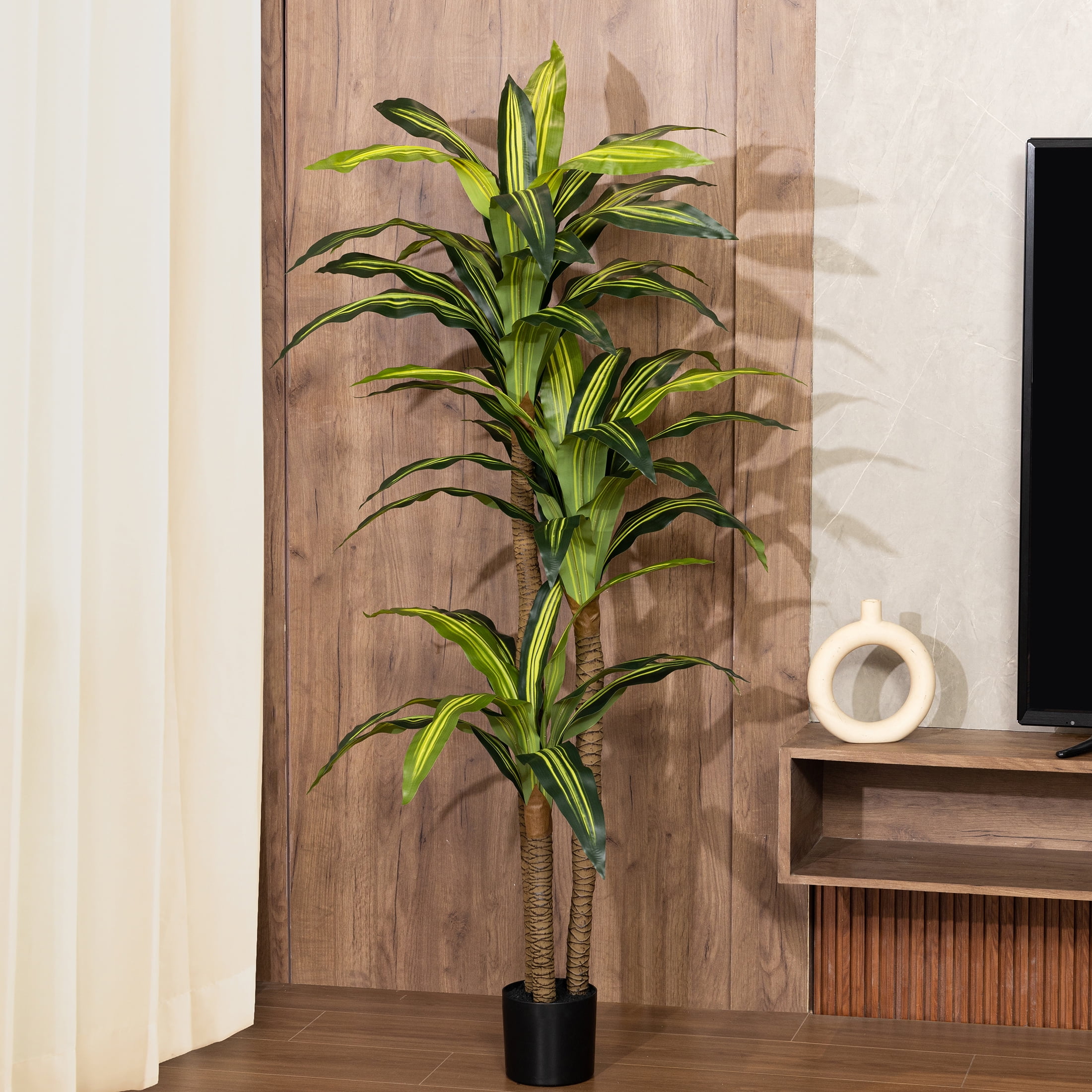 Artificial Dracaena Tree, 6 FT Fake Plastic Dracaena Plants, Pre Potted