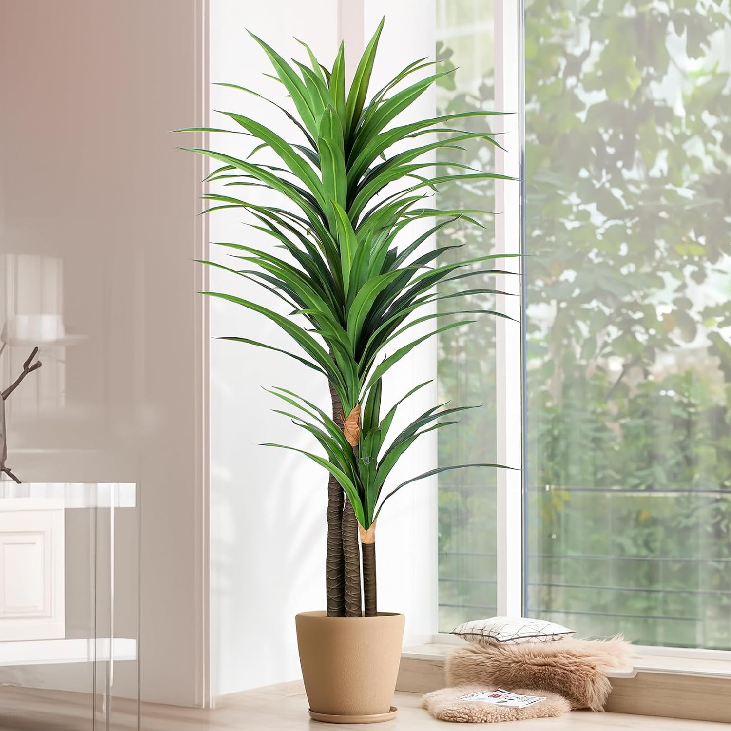 Living Room Decor 6FT Artificial Dracaena Tree In White Planter - Realistic  Fake Plant For Home Office Decor Artificial Plants