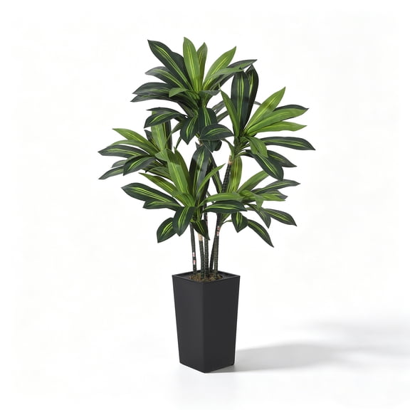 Artificial Dracaena Tree Indoor, 5FT Tall Fake Tree with Black Tall Planter, Artificial Tree Fake Yucca Potted Tree for Home Office Living Room Decor, Tall Artificial Plant for Housewarming