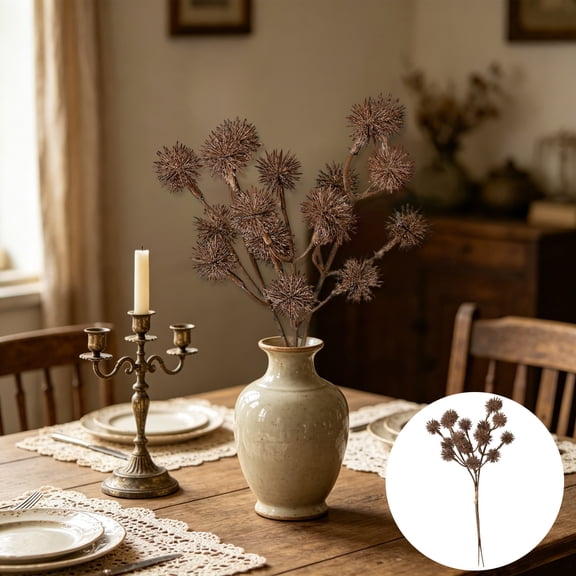 Artificial Dried Burdock Ball Branch Stems Vintage Farmhouse Vase Filler for Home Shelf Dining Table Centerpiece Boho Décor(1 pc)