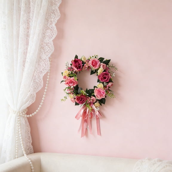 Artificial and Dried Flower Artificial Flower Garland Heart Wreath Rattan Silk Flower Peony Flower Plant Wedding Decoration for Home Wall Door Decor, 32cm