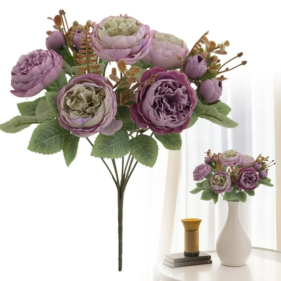 Artificial Dried Look Fall Peony Flowers 1PC 12.6in Tall Burgundy Vintage Silk Peony Bouquet Realistic Fake Peonies Floral Stems for Autumn Home Wedding Vase Centerpieces Arrangements Decor(7 Peony)