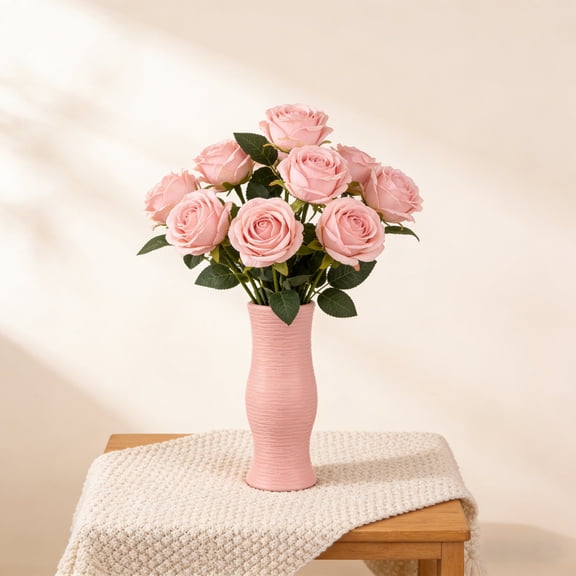 Artificial Dry Flower Vase Decoration 8in Rustic Dried Flower Arrangement Faux Floral Bouquet in Vase for Home Table Living Room Shelf Wedding Decor(A)