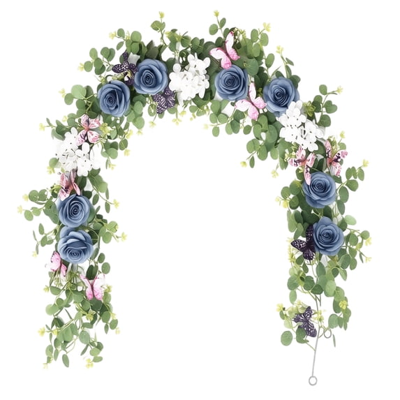 Flovers Photo Blue Roses Artificial Dusty Blue Rose Flower Garland With Eucalyptus Leaves, White ...