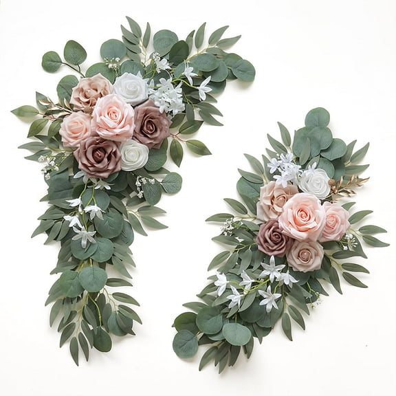 Artificial Dusty Rose Flowers Set of 2 for Wedding Welcome Signs Floral Decorations, Wedding Arch Flowers for Wedding Ceremony60*30cm,40*20cm)