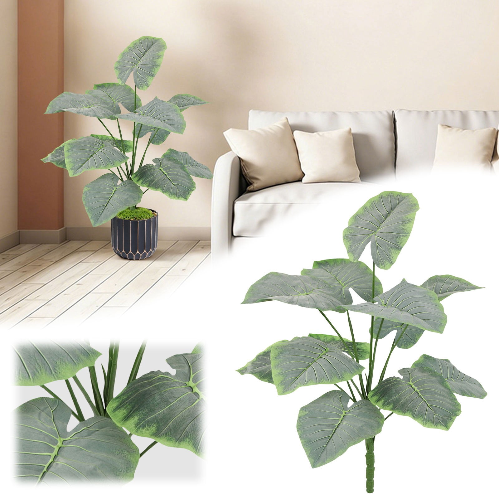 Artificial Ear Plant Fuzzy Fabric Faux Tropical Houseplant Realistic No Maintenance for Indoor Living Room Outdoor Patio Home Decor Artificial Floor Plants 26.77 Inch 1Pcs