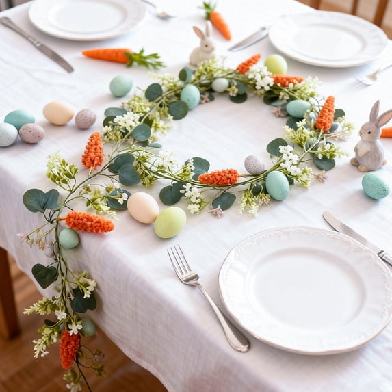 Artificial Easter Egg Garland, 70 Inch Spring Wreath Decoration with Plastic Greenery for Wall Door Mantel Hanging(D)