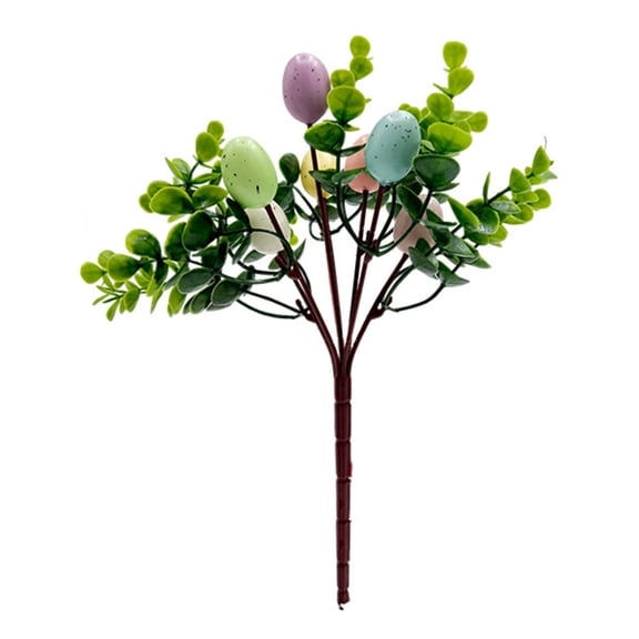 Artificial Easter Egg Tree Branches Easter Decoration Easter Stems with Bunny Statues Faux Easter Egg Tree Branches Easter Egg Green Leaves Plant Picks Spring Decor