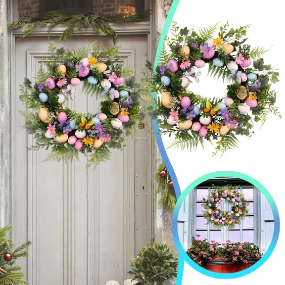 Artificial Easter Egg Wreath 15.7 Inch Cute Spring Easter Wreaths For Front Door Easter Wreath With Eggs And Colorful Flowers Easter Spring Decoration For Farmhouse Wall Window Doorway Door