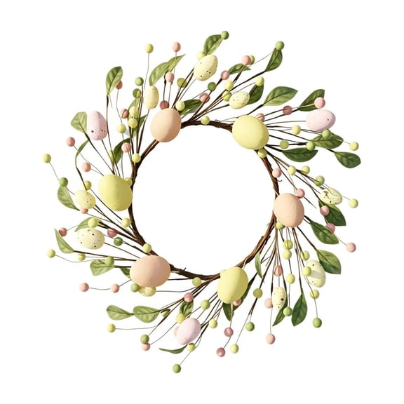 Artificial Easter Egg Wreath for Front Door, 18 Inch Spring Wreath with Pastel Eggs Daisy Flowers & Mixed Twigs, Easter Door Wreath Decor for Indoor Outdoor Home Decorations
