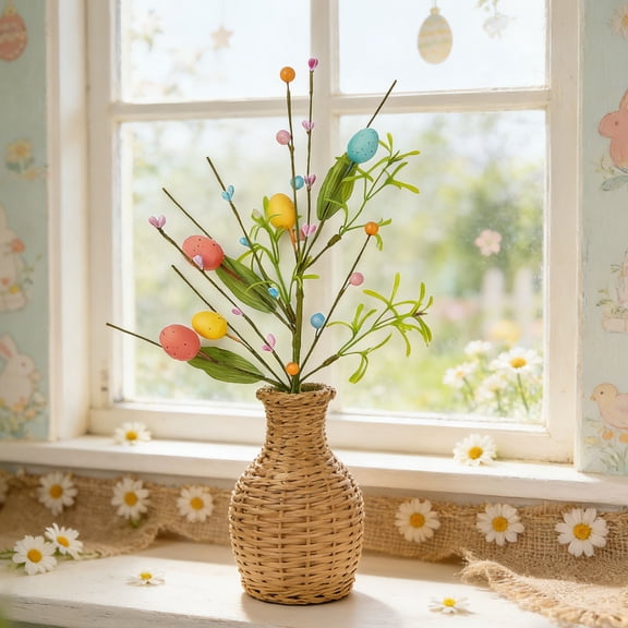Artificial Easter Eggs Berry Branch Foam Lifelike Floral Stem Decorative Vase Filler Spring Home Decor Table Centerpiece Holiday Party Arrangement Rustic Seasonal Accent Style