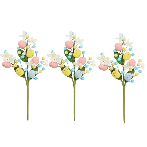 Artificial Easter Flower, 3 Pcs Easter Colorful Egg Berries Decorations, Spring Flower Stems Egg Twig Branches, for Home Party Vase Flower Arrangement Centerpiece Decor, Yellow*3