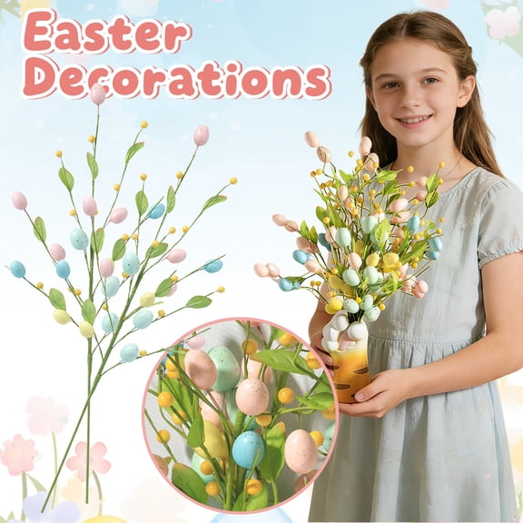 Artificial Easter Flower - Easter Colorful Egg Berries Decorations, Spring Flower Stems Egg Twig Branches for Door Window Birthday Bedside Gardening Indoor Thanksgiving Holiday offices - 22 inch