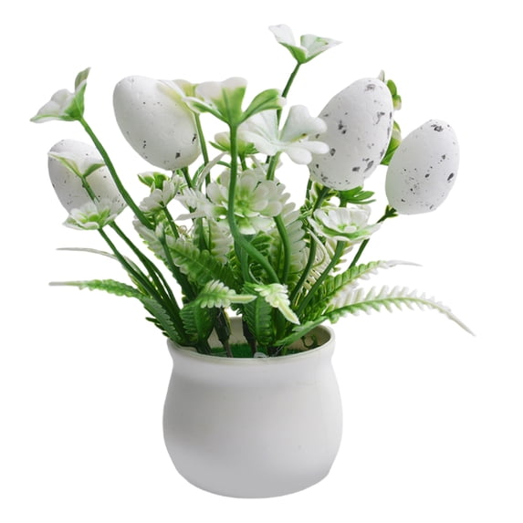 Artificial Easter Speckled Egg Mini Potted Plants, Fake Easter Egg Spray with Mini Potted Bonsai, Faux Easter Egg Desktop Decor for Home, Office & Tabletop