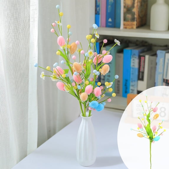 Artificial Easter Spray Vine with Pastel Easter Eggs and Berries, Spring Floral Stems Egg Twig Branches for for Home Party Vase Flower Arrangement Centerpiece Decor Easter Table Decor,Easter Gifts