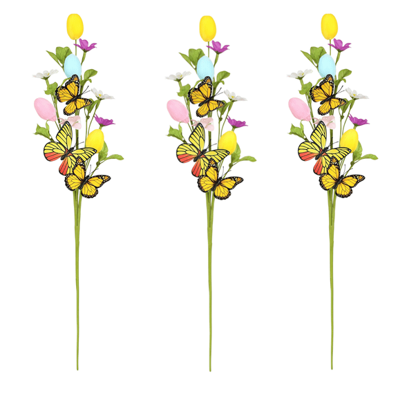 Artificial Easter Stems Spring Picks with Easter Eggs, Butterflies, and Leaves, 19.7" Decorative Egg Twig Branches for Floral Arrangement, Centerpiece, Wreath, and Celebration Home Vase Decor, 3 Pack