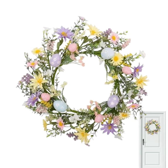Artificial Easter Wreath - Colorful Egg Easter Wreaths for Front Door, Decorative Spring Flower Hanging Ornaments with Colorful Eggs and Mixed Branches for Decor Indoor Outdoor