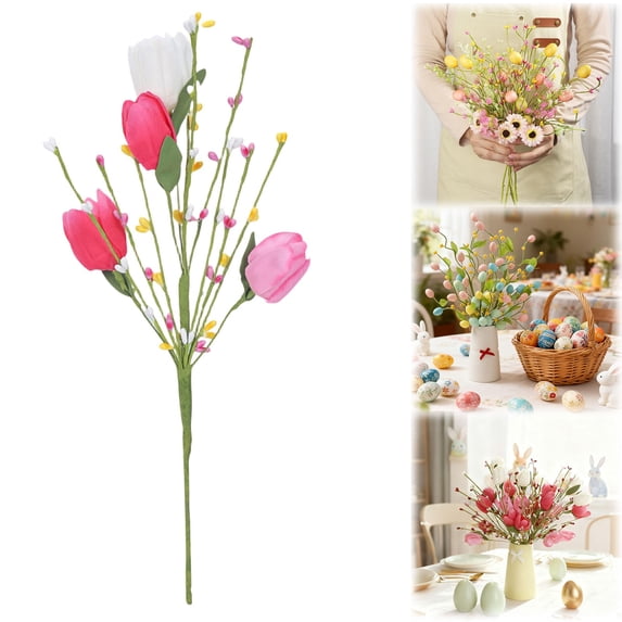 Artificial Easter Yellow Tulip Pick Fake Floral Twig for Easter Celebration Table Decor Vase Arrangement Home Display