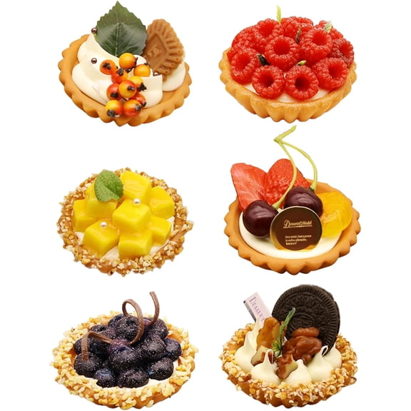 Artificial Egg Tart Models Set,6 Packs Artificial Fruit Cakes Desserts for Window Decor,Home Kitchen Decor, Bakery Shop Display