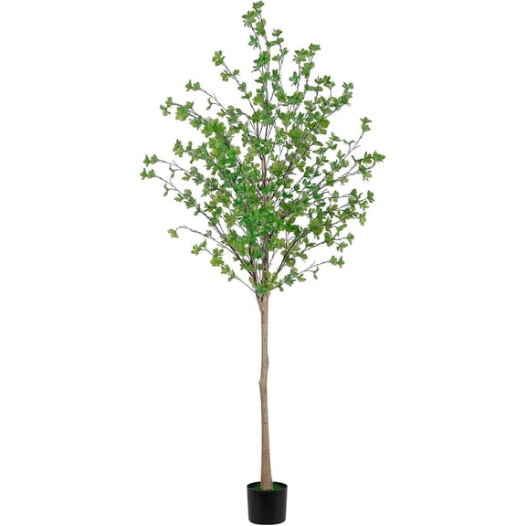6FT Artificial Enkianthus Tree, Realistic Emerald Green Potted Faux Tree for Indoor & Outdoor Decor, Plastic container included