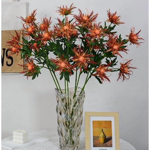 Artificial Eryngium Flowers 5 Sprigs Faux Thistle Stems Home Wedding Decor