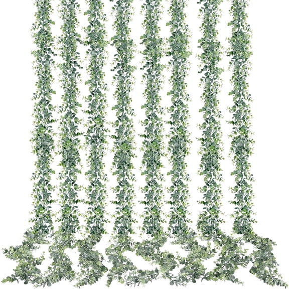 Artificial Euc Garland 8 Pack Fake Greenery Faux Hanging Plants Vines, 5.6 Feet/Strand for Wedding Backdrop Arch Wall Table Party Outdoor Festival Decor