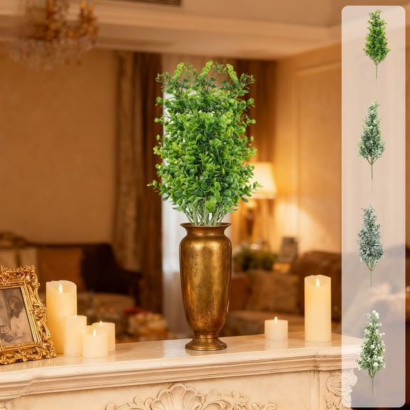 Artificial Eucalyptus and Aquatic Plant Bundle, 17.7 Inch Green Faux Floral Arrangement for Home Decor, Easter, Party Mood Decoration, Plastic Plants, 1 Pack