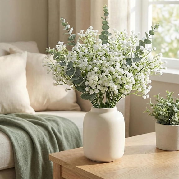 Artificial Eucalyptus Baby's Breath Bouquet Green 13.78in for Wedding Home Indoor Flower Arrangement