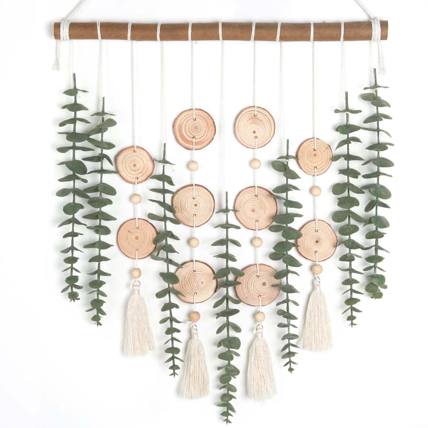 Artificial Eucalyptus Boho Wall Decor Aesthetic Greenery Boho Chic Wall Hanging Decor Greenery Leaves Stems Hanging Plants with Wooden Stick for Rustic Farmhouse Home/Office Decor