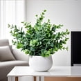 thumbnail image 1 of Artificial Eucalyptus Bonsai with White Flower Pot, Small Fake Greenery Potted Bonsai, Realistic Faux Floral Bonsai Ornament for Living Room Desk Entryway Table Home Office Decoration, A, 1 of 5