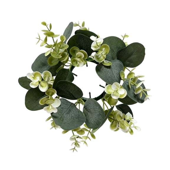 Artificial Eucalyptus Candle Rings Wreaths Green, Greenery Garland for Pillar Candles Wedding Home Decor, Eucalyptus Leaf Wreath for Table Centerpiece Party