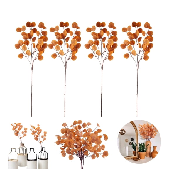 Artificial Eucalyptus Fall Leaves,Portable Fall Leaves Autumn Leaf Branches,QZS Reusable Fake Silk Faux Fall Eucalyptus Decorations for Home,4Pcs