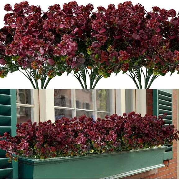 Artificial Eucalyptus Flowers, Fake Artificial Greenery UV Resistant No Fade Faux Plastic Plants for Wedding Bridle Bouquet Outdoor Home Garden Kitchen Office Table Vase(Red)